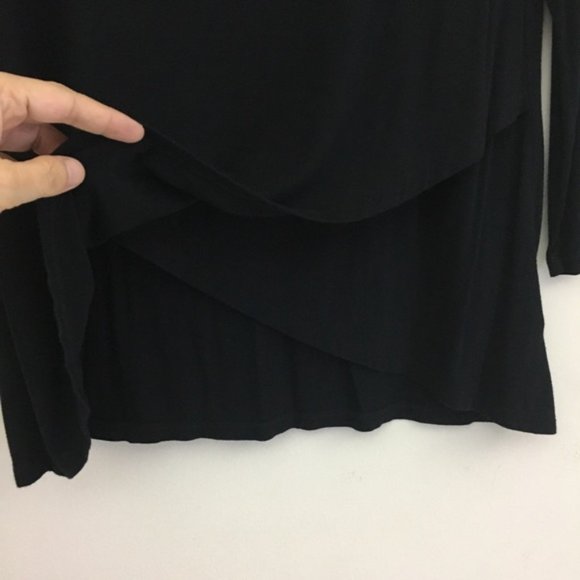 DKNY Black Round Neck Long Sleeve Top Overlap Bottom Size Medium Stretch/Comfort - Picture 4 of 11